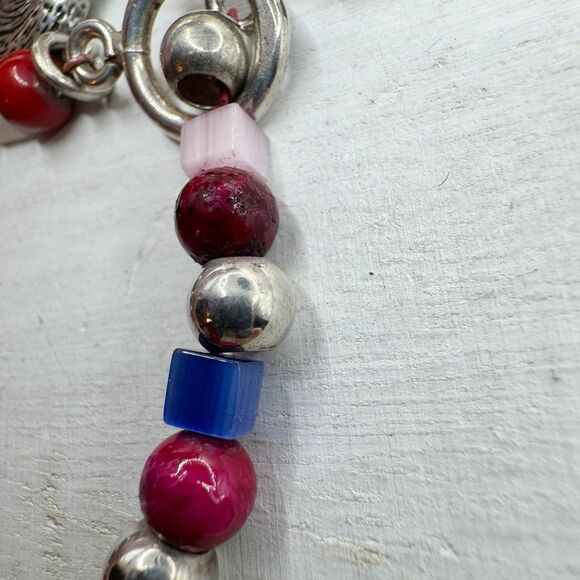 Patriotic Fourth Of July Bald Eagle Sterling Silver Beaded Bracelet USA Holiday - Picture 6 of 14